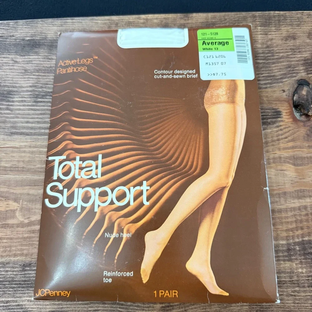 Vintage JCPenney Active Legs Total Support Pantihose White 13 Average USA Made